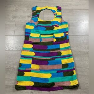 Tibi New York Silk Linen Pattern Mod Sleeveless Shift Dress